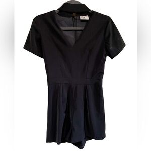 Anthropologie Vone Short Sleeve Black Romper with Choker Collar